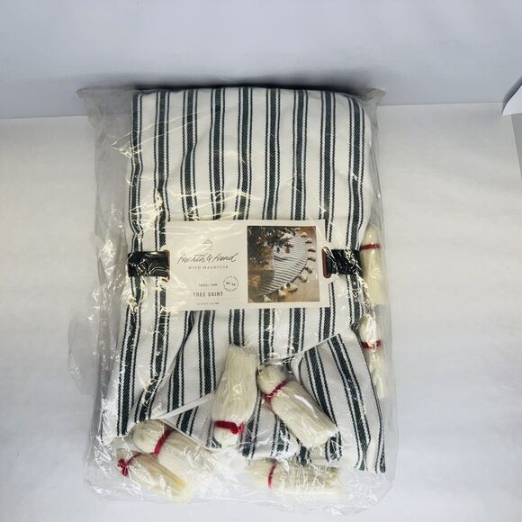 Hearth & Hand With Magnolia Green Striped Tree Skirt 46" - 58" Christmas NEW - Picture 2 of 10